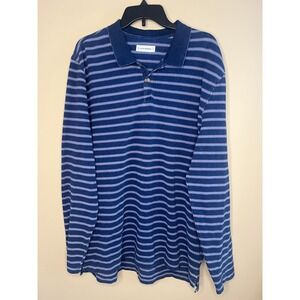 Lucky Brand Men's Blue Striped Long Sleeve Polo Shirt XL Cotton‎ Casual Heritage